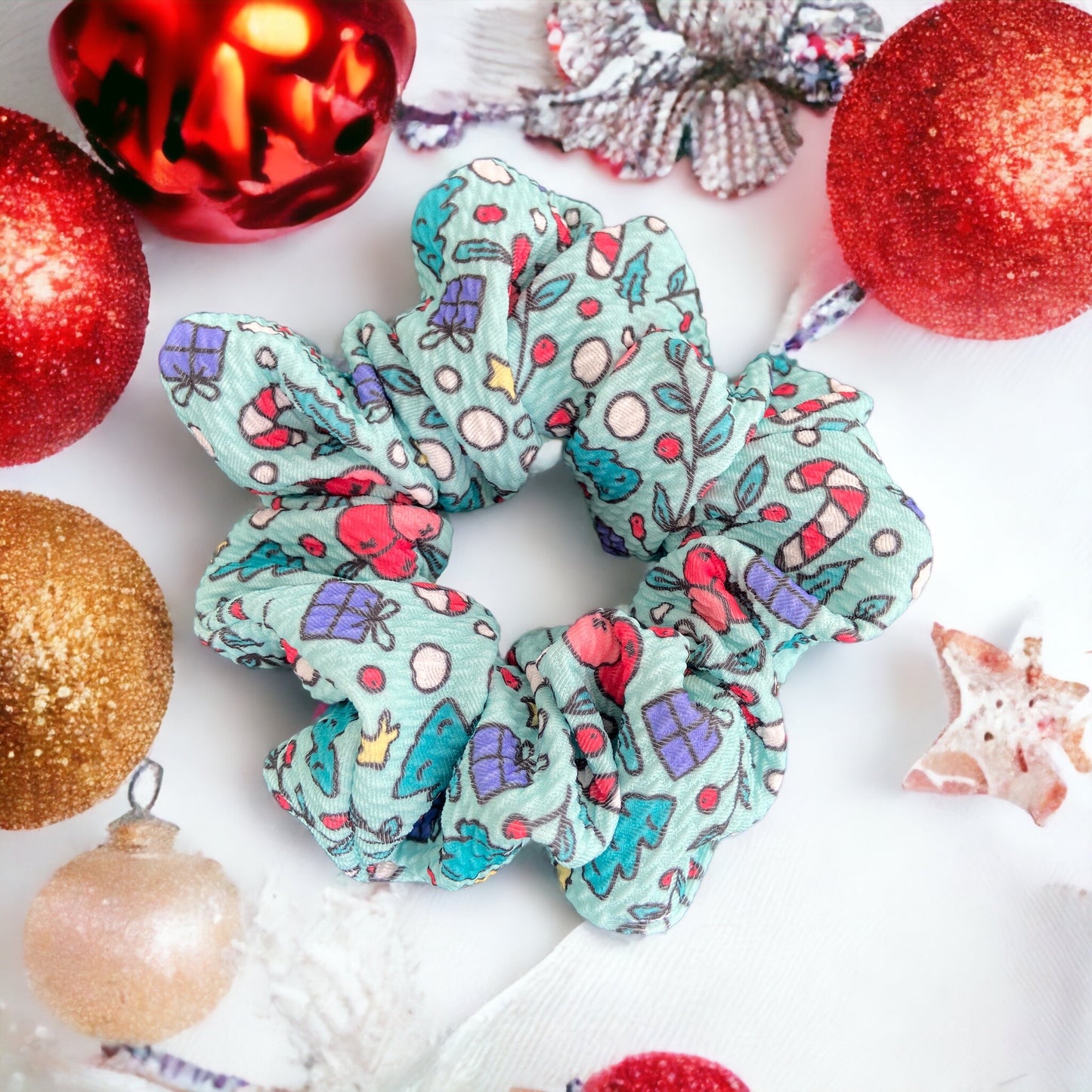 Winter Snacks Light Blue Scrunchie