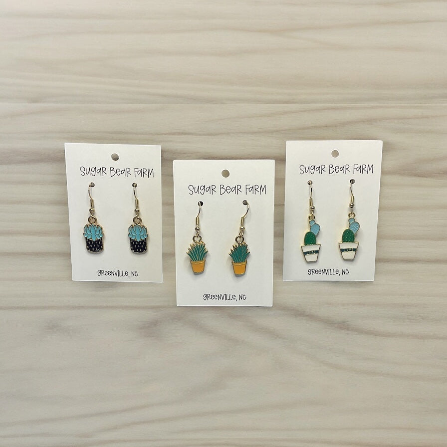 3 pairs of cactus earrings