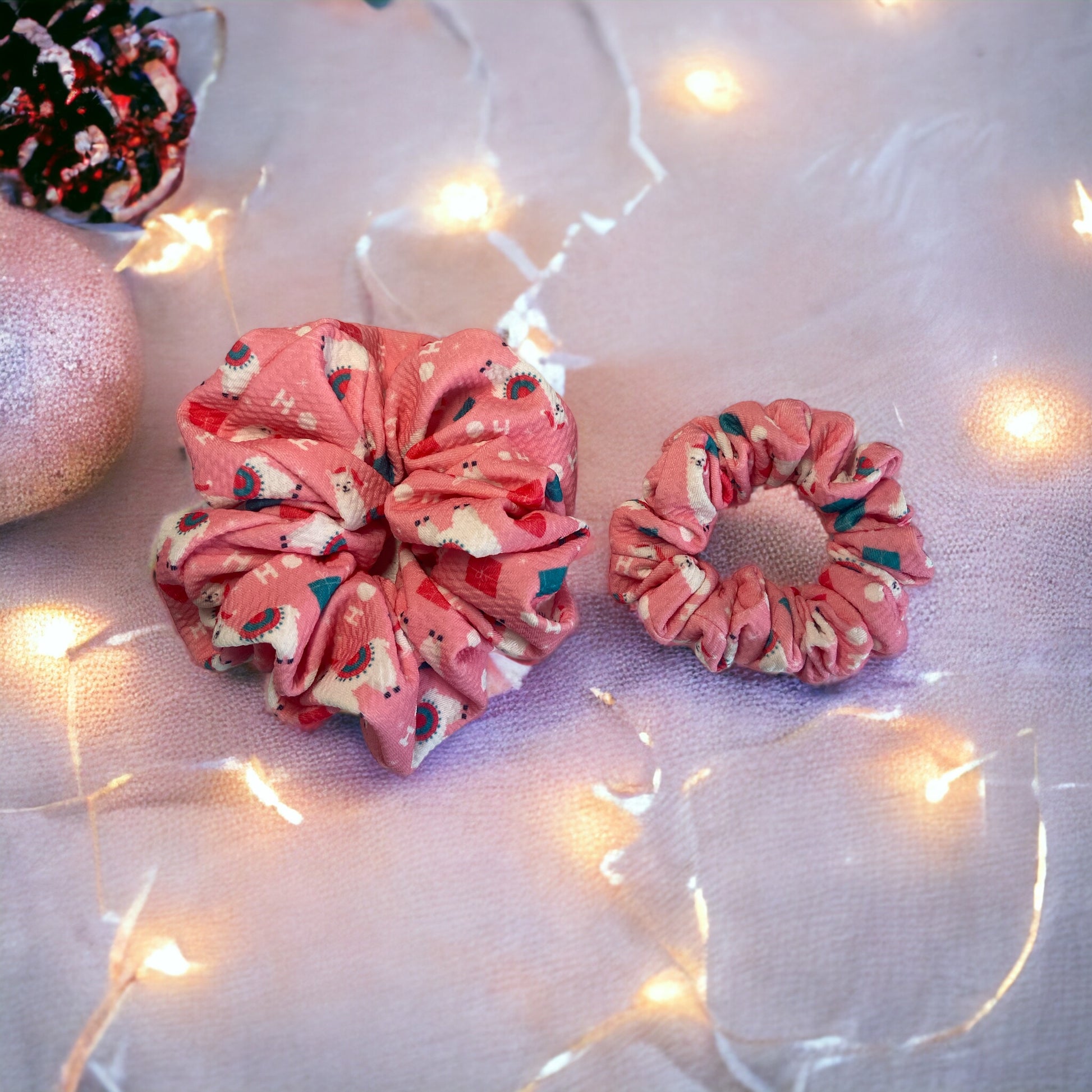 Christmas llama themed scrunchies