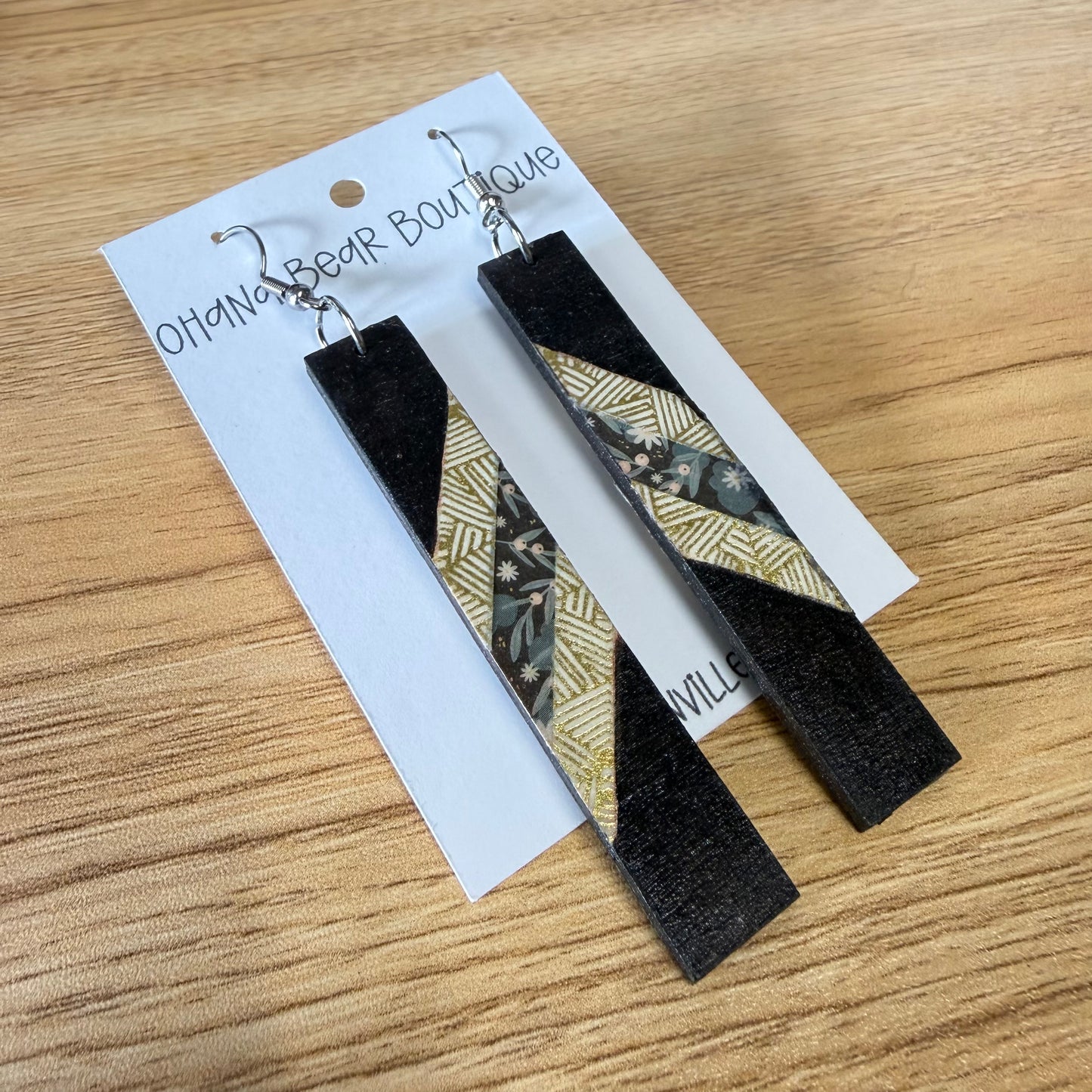 Black, Gold, and Floral Earrings