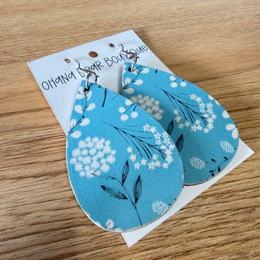 Blue Flowers Teardrops Earrings