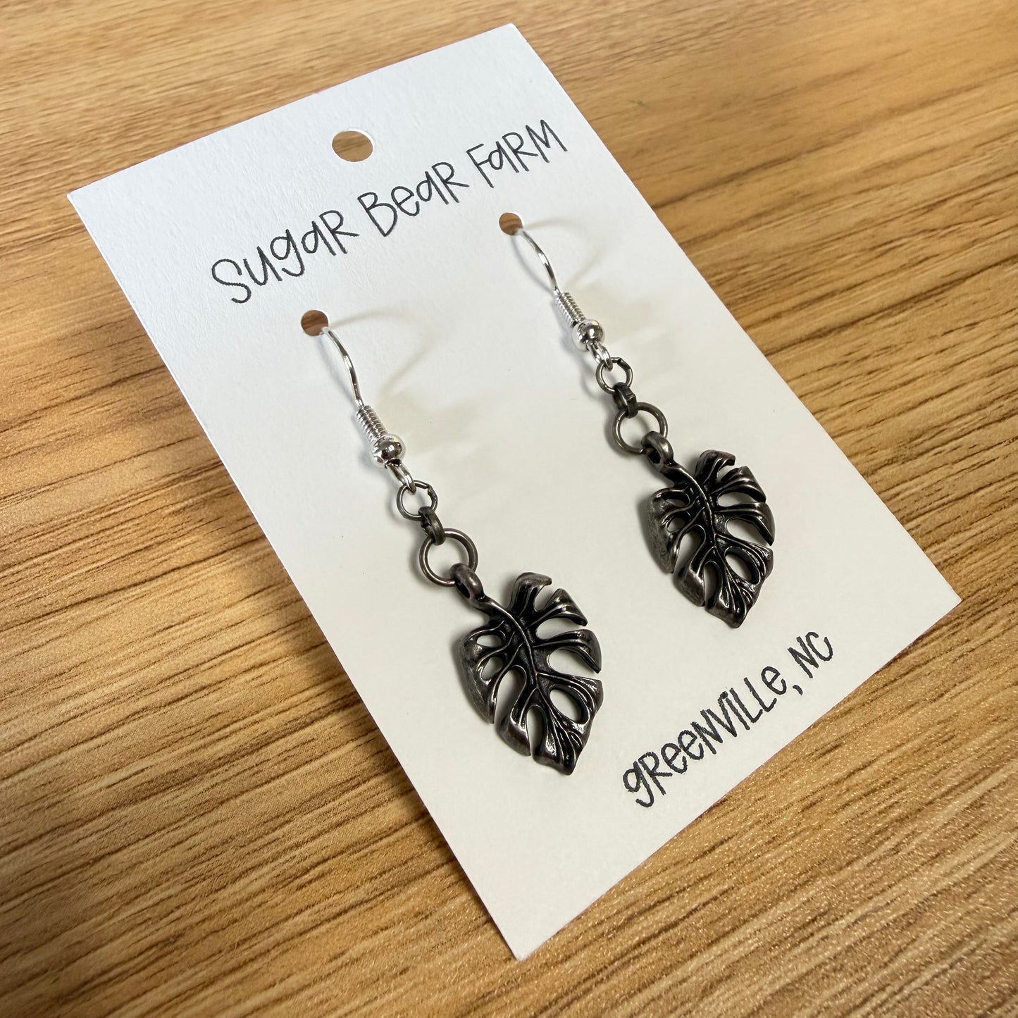 Monstera Gunmetal Colored Earrings