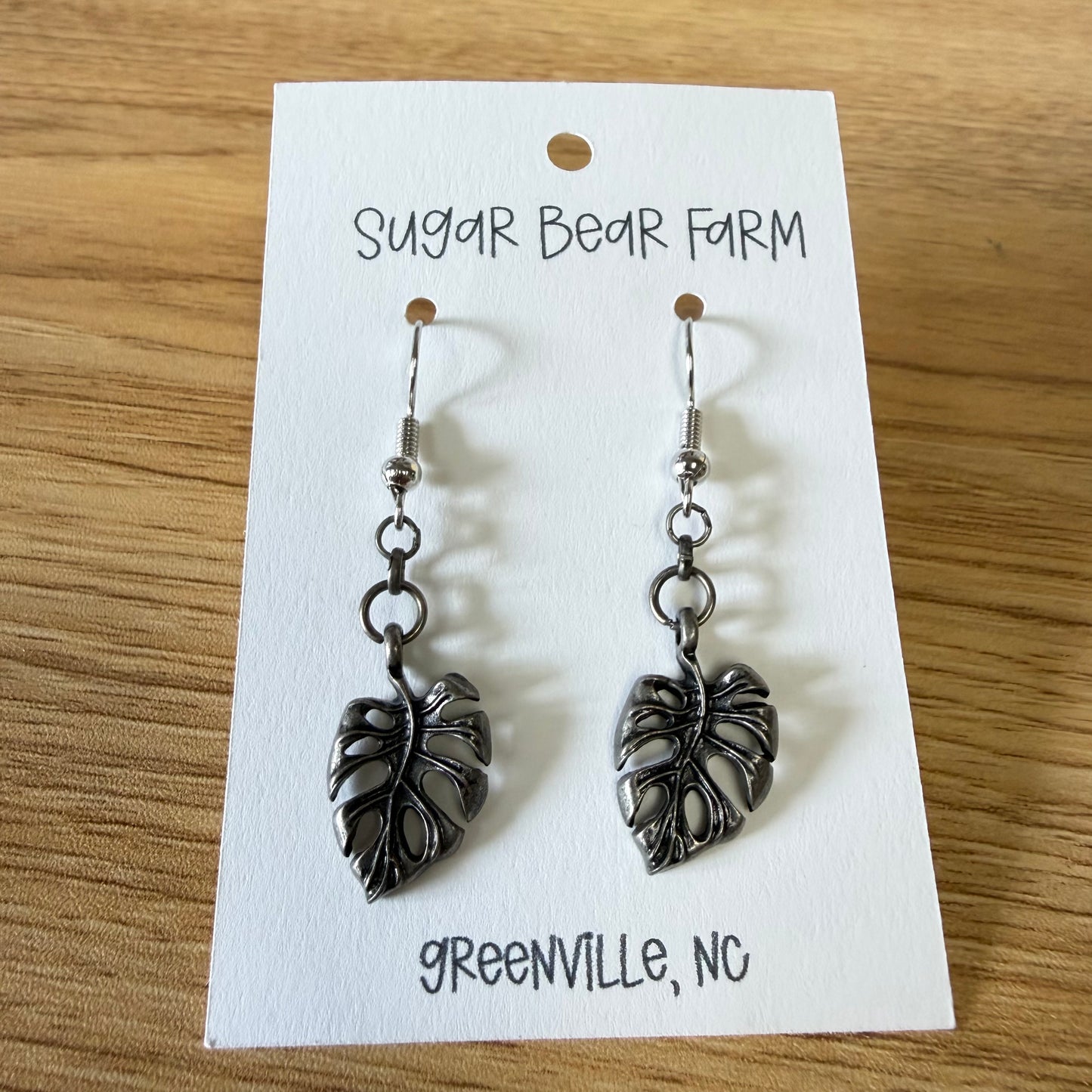 Monstera Gunmetal Colored Earrings