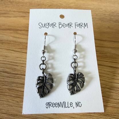 Monstera Gunmetal Colored Earrings