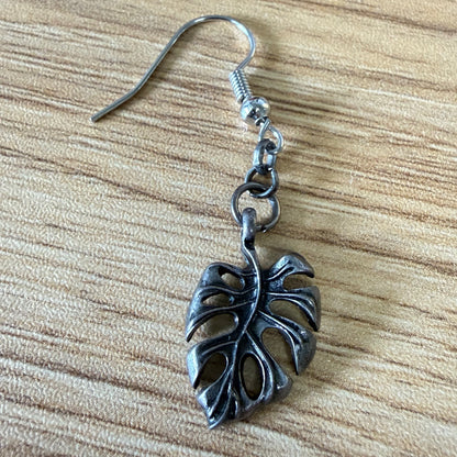 Monstera Gunmetal Colored Earrings