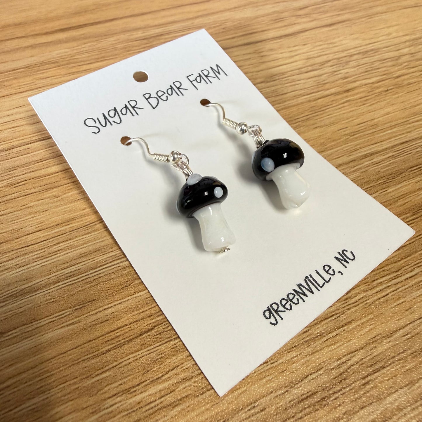 Glass Mushroom Earrings - Black & White