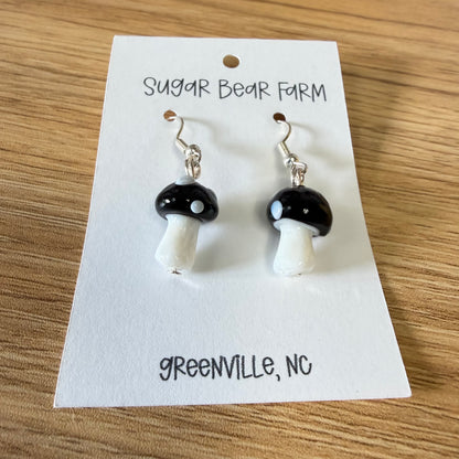 Glass Mushroom Earrings - Black & White