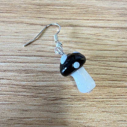 Glass Mushroom Earrings - Black & White