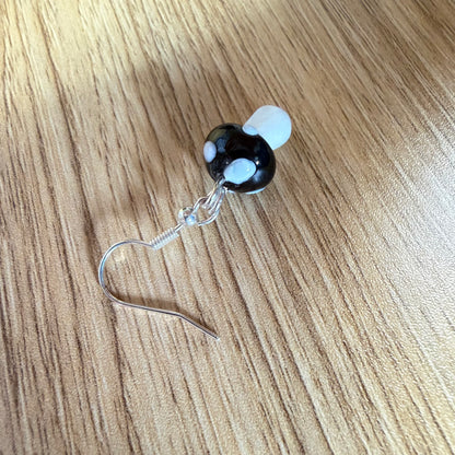 Glass Mushroom Earrings - Black & White
