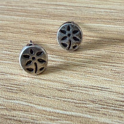 Silver Flower Stemmed Stud Earrings