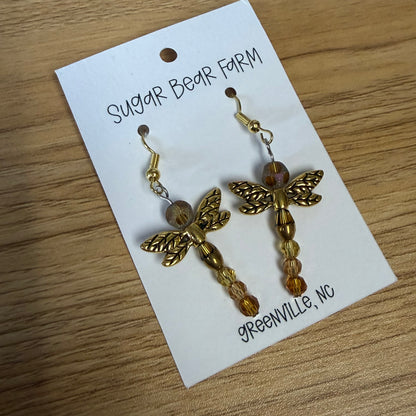 Golden Dragon Fly Earrings