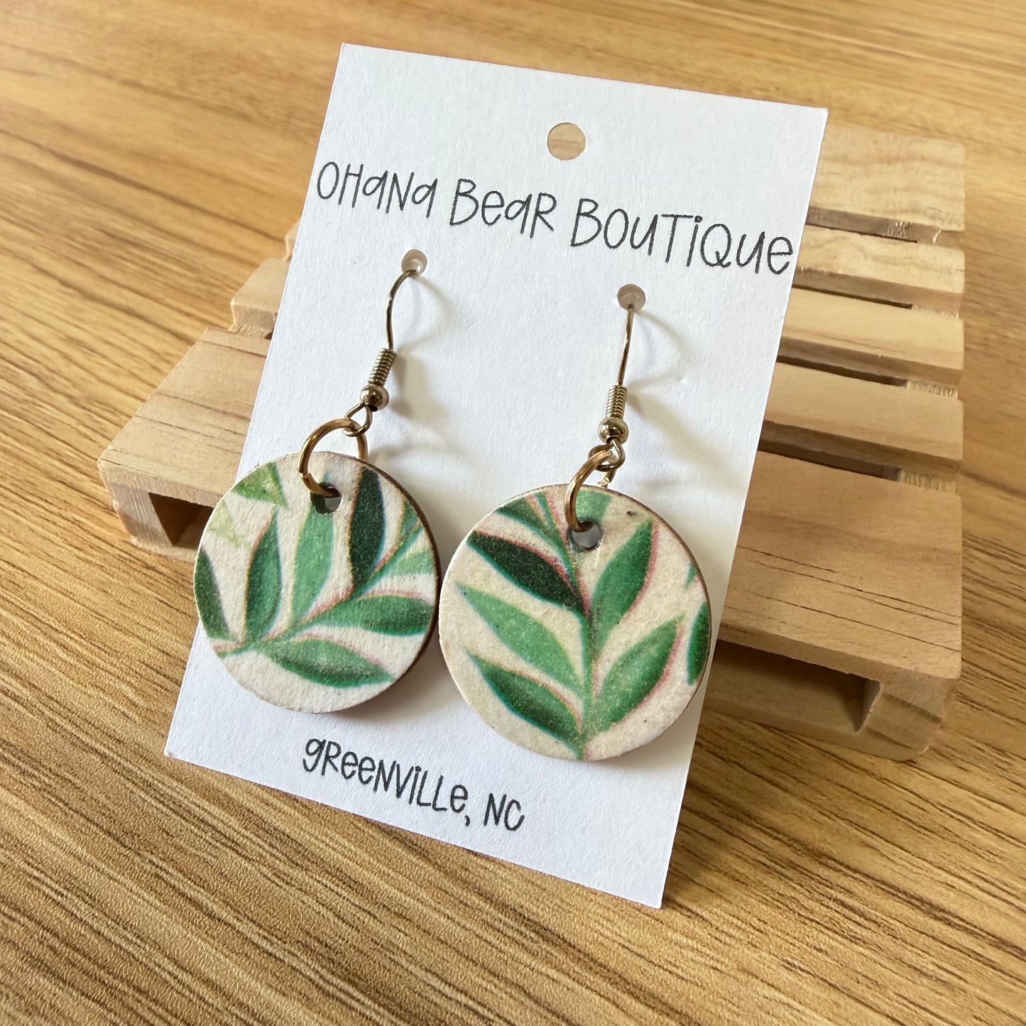 Green Vines Watercolor Paper Earrings