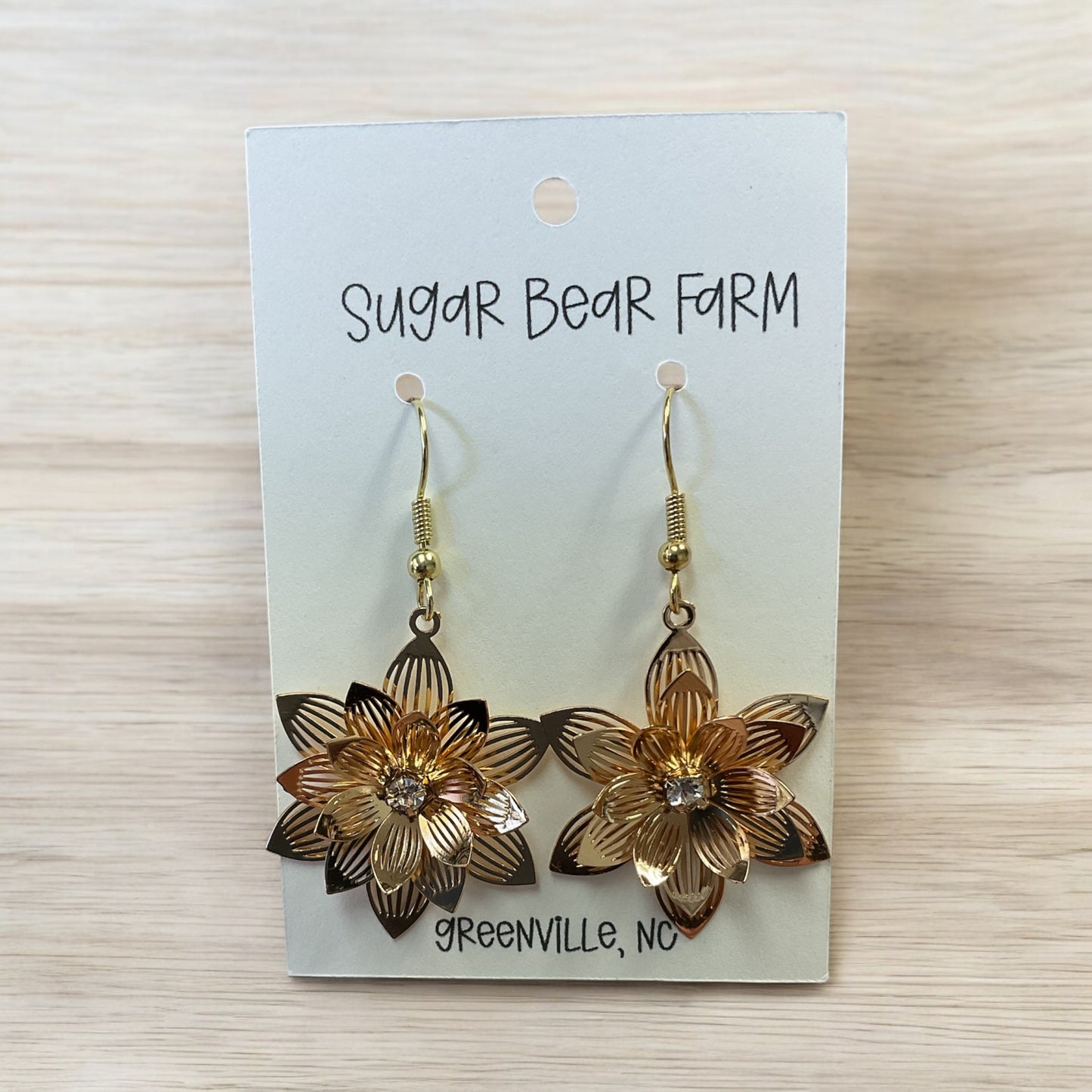 Gold 3D Flower Earrings