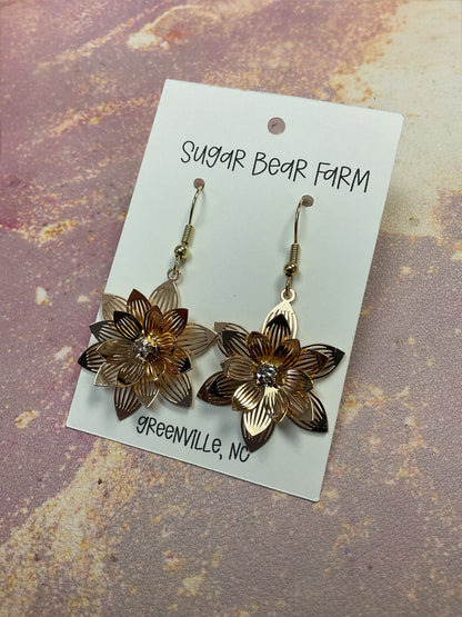 Gold 3D Flower Earrings