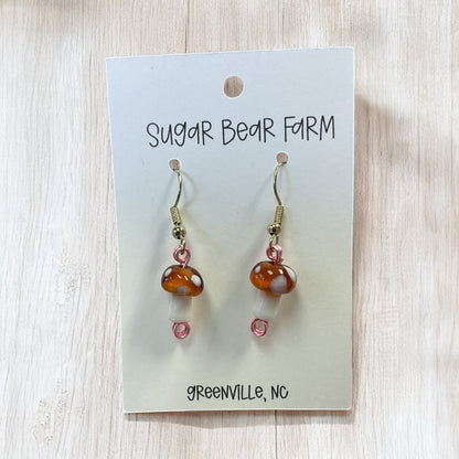 Glass Mushroom Earrings (Large and Small, Brown)