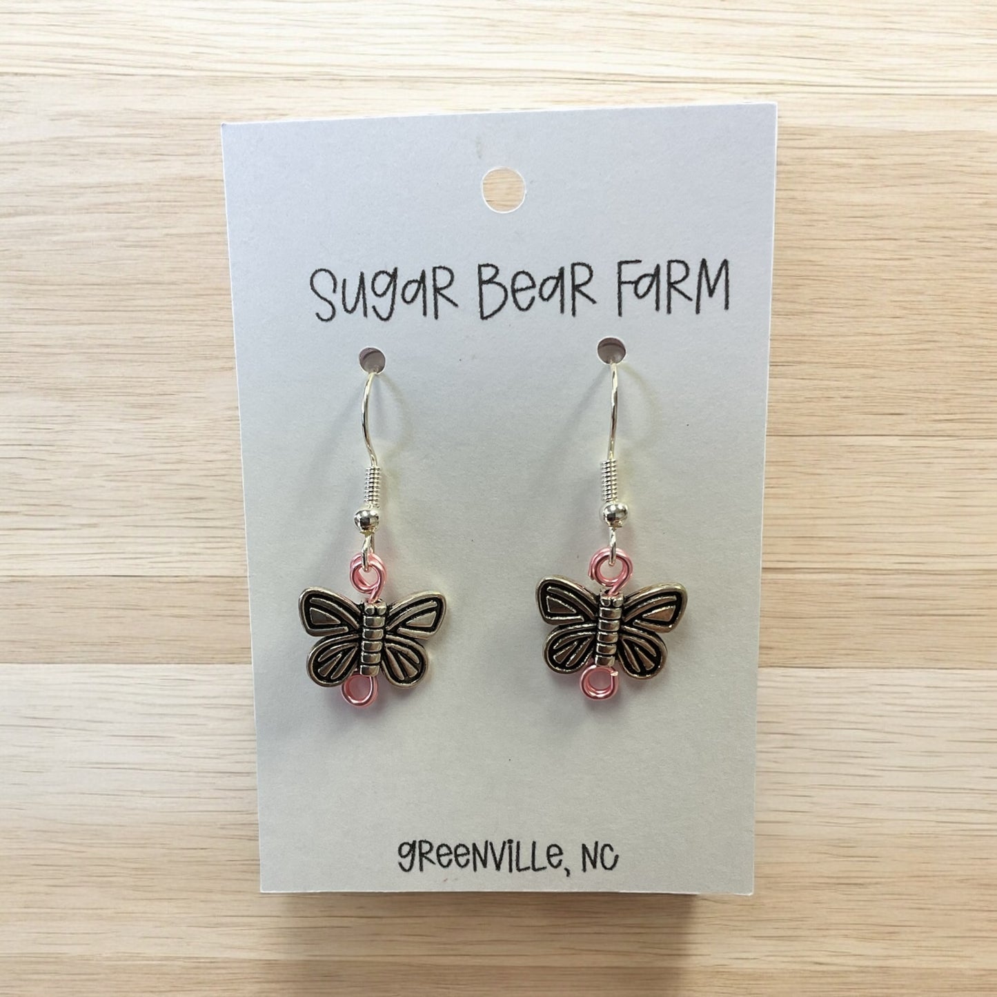 Butterly Earrings (Silver with pink wire)