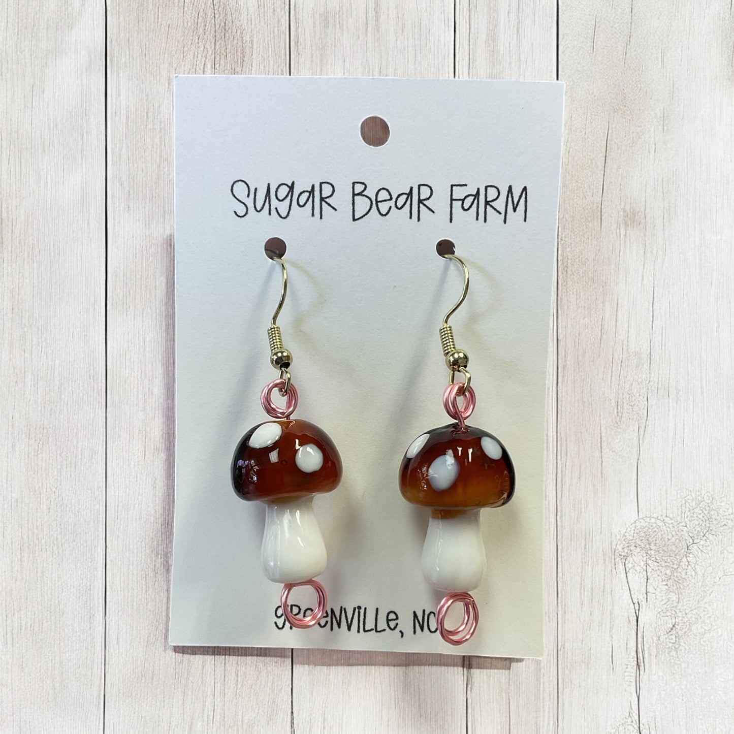 Glass Mushroom Earrings (Large and Small, Brown)