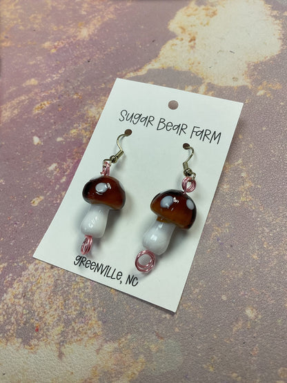 Glass Mushroom Earrings (Large and Small, Brown)