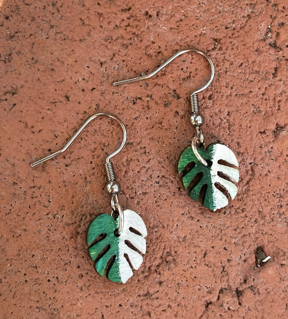 Pair of hand-painted monstera earrings