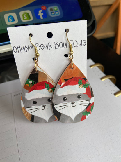 Colorful Christmas Dogs and Cats Teardrops Earrings