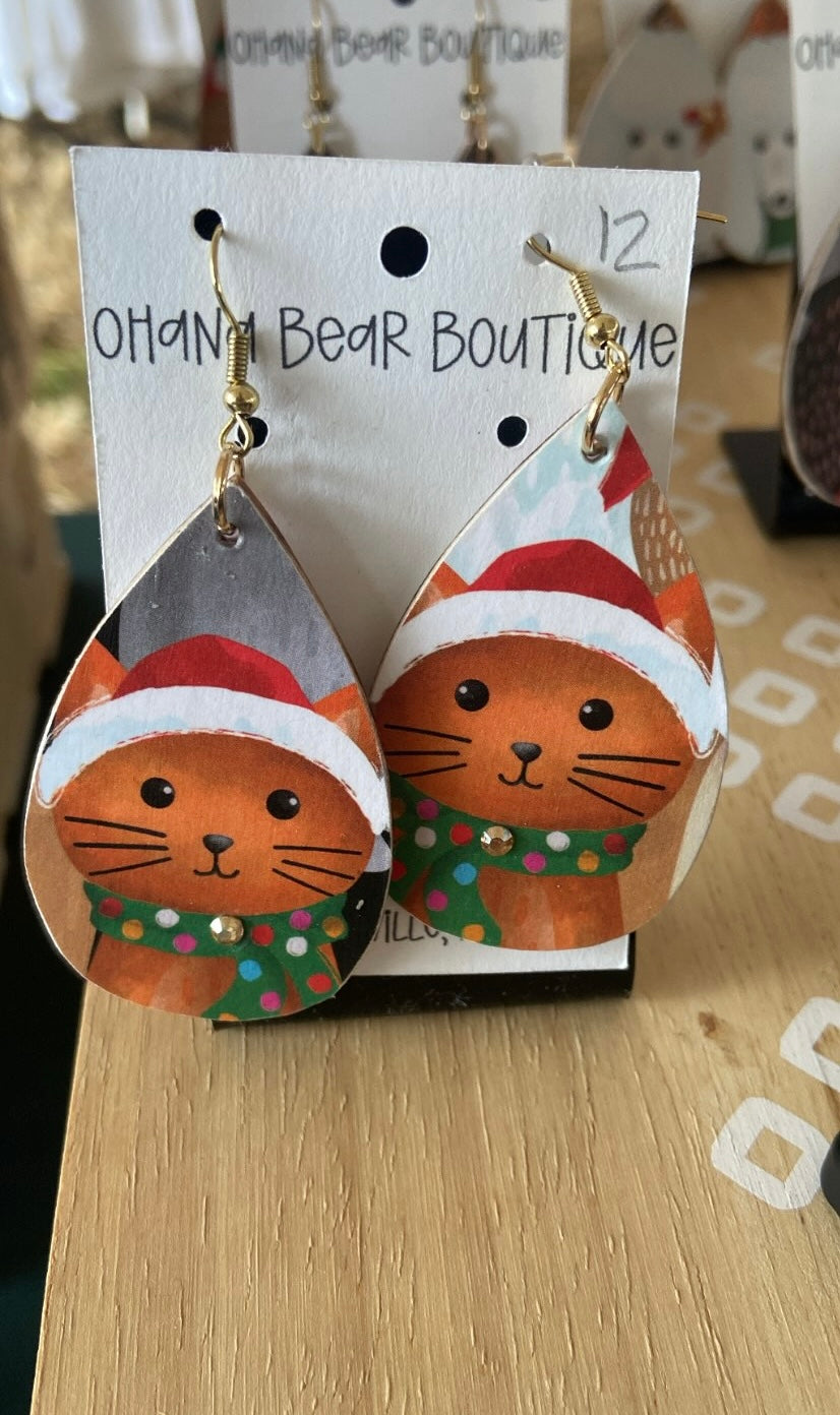 Colorful Christmas Dogs and Cats Teardrops Earrings