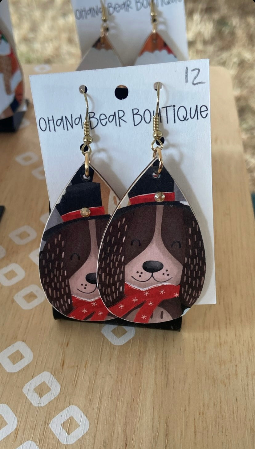 Colorful Christmas Dogs and Cats Teardrops Earrings