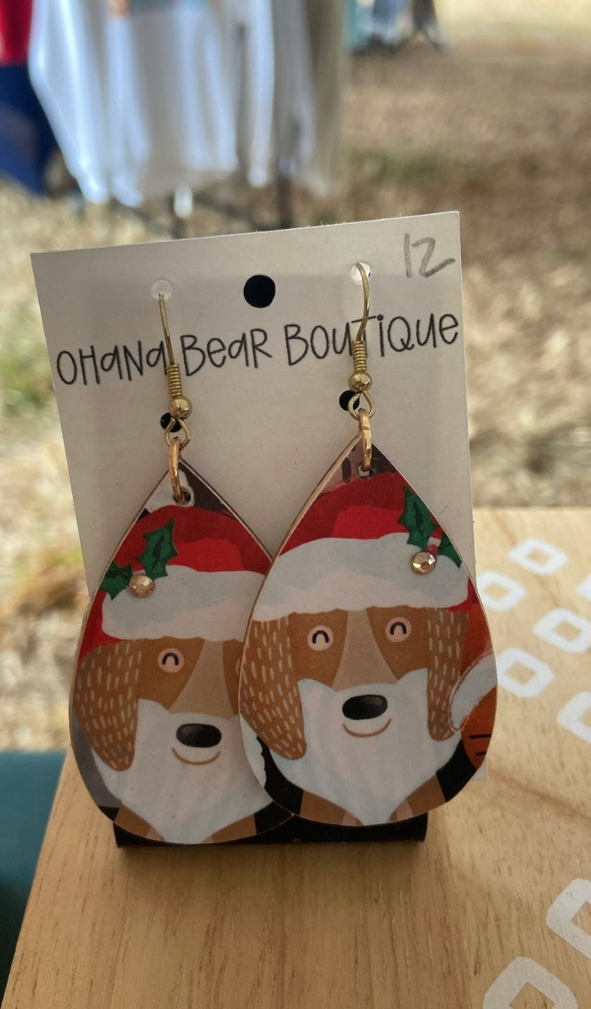 Colorful Christmas Dogs and Cats Teardrops Earrings