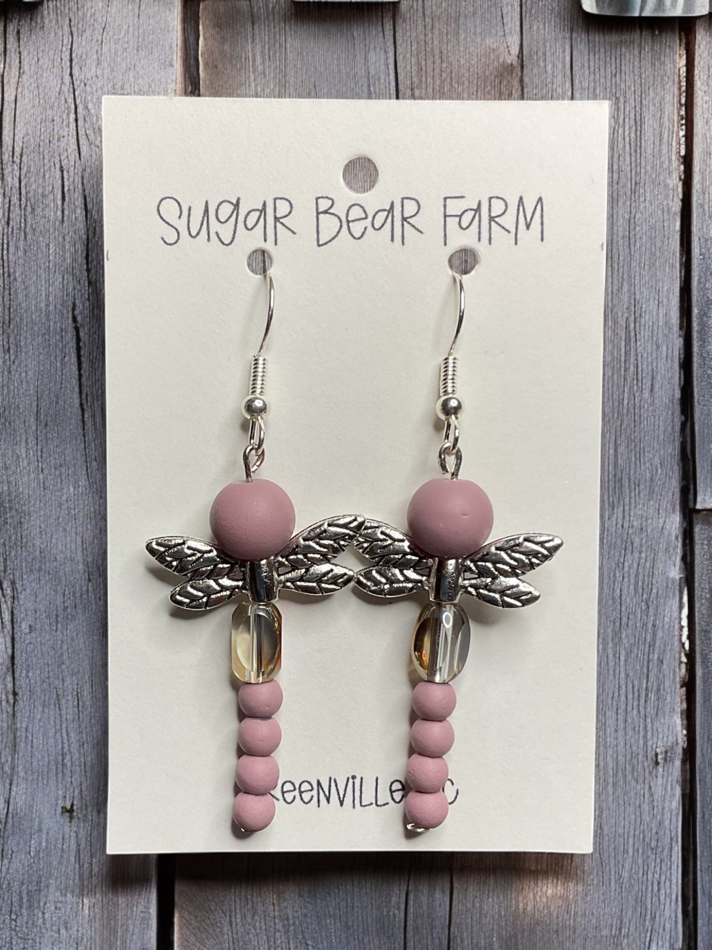 pink beaded dragonfly earrings