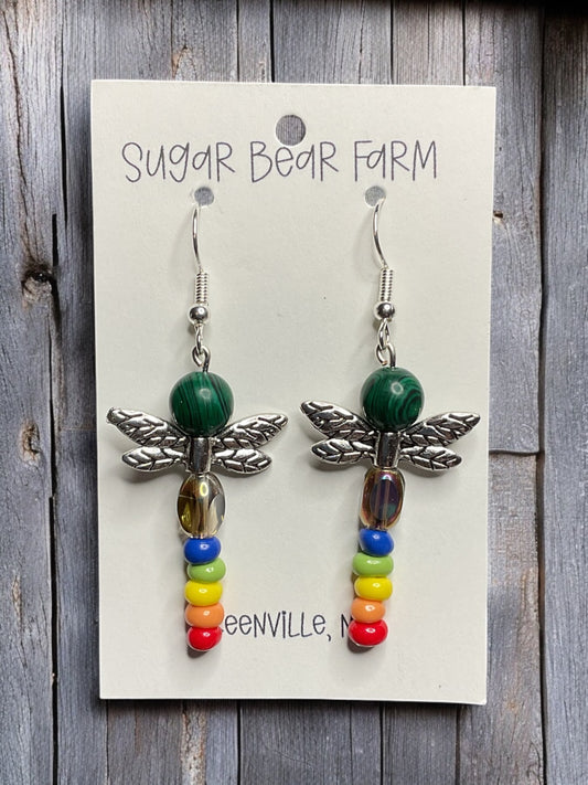 Rainbow beaded Dragonfly earrings