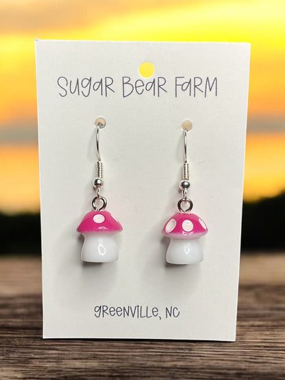 Bright Pink mushroom earrings