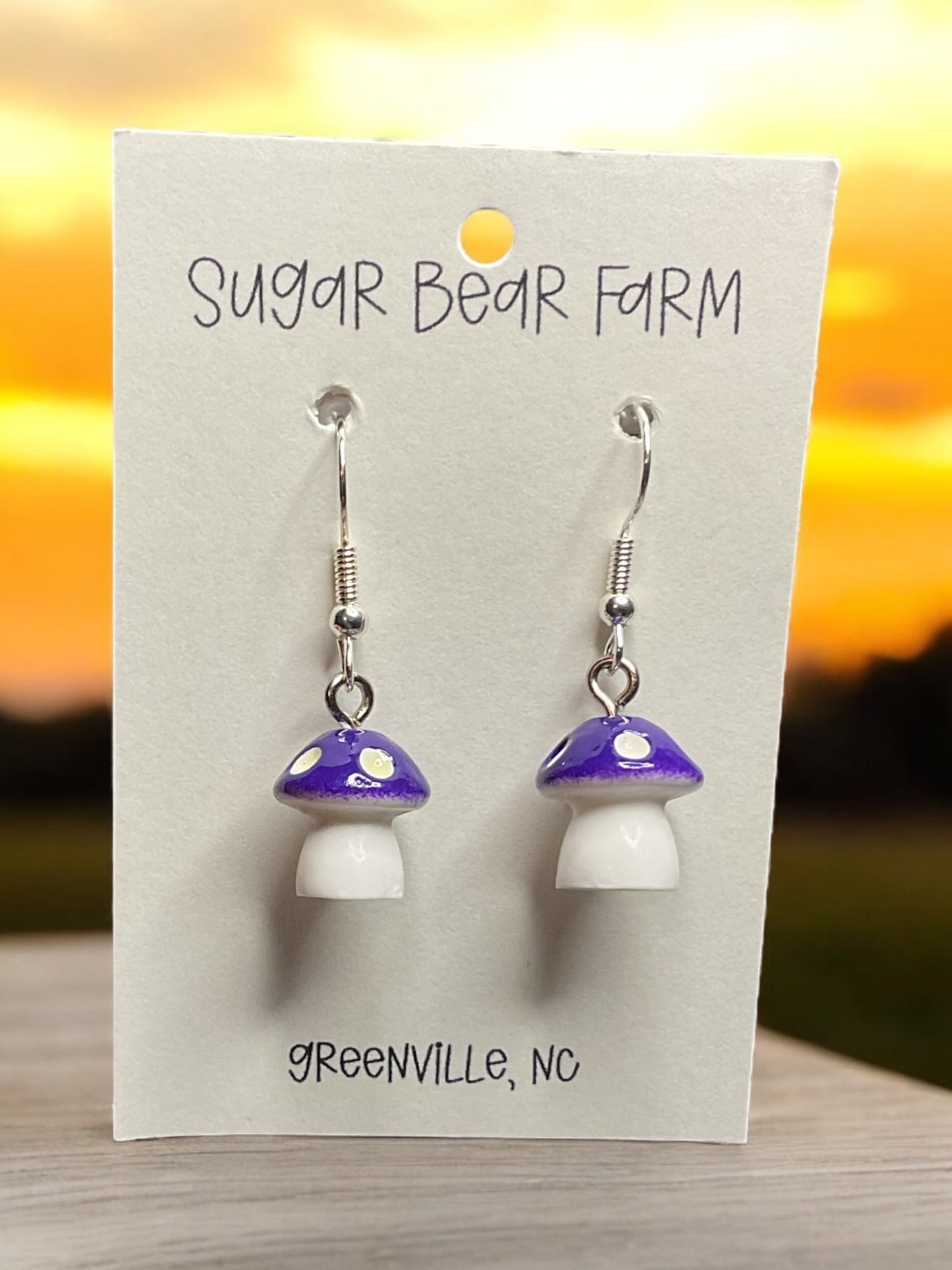 purple mushroom earrings