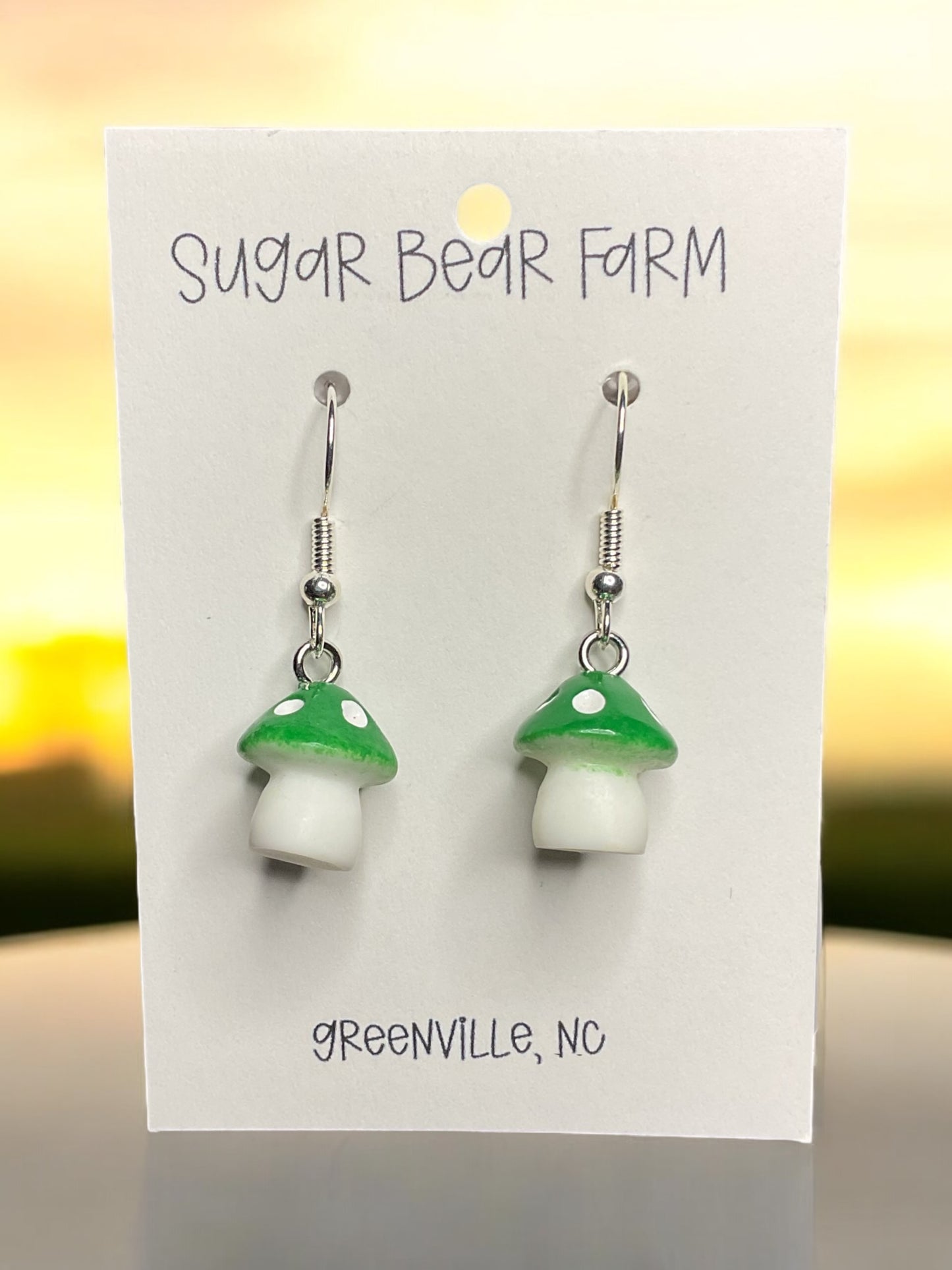 green mushroom earrings