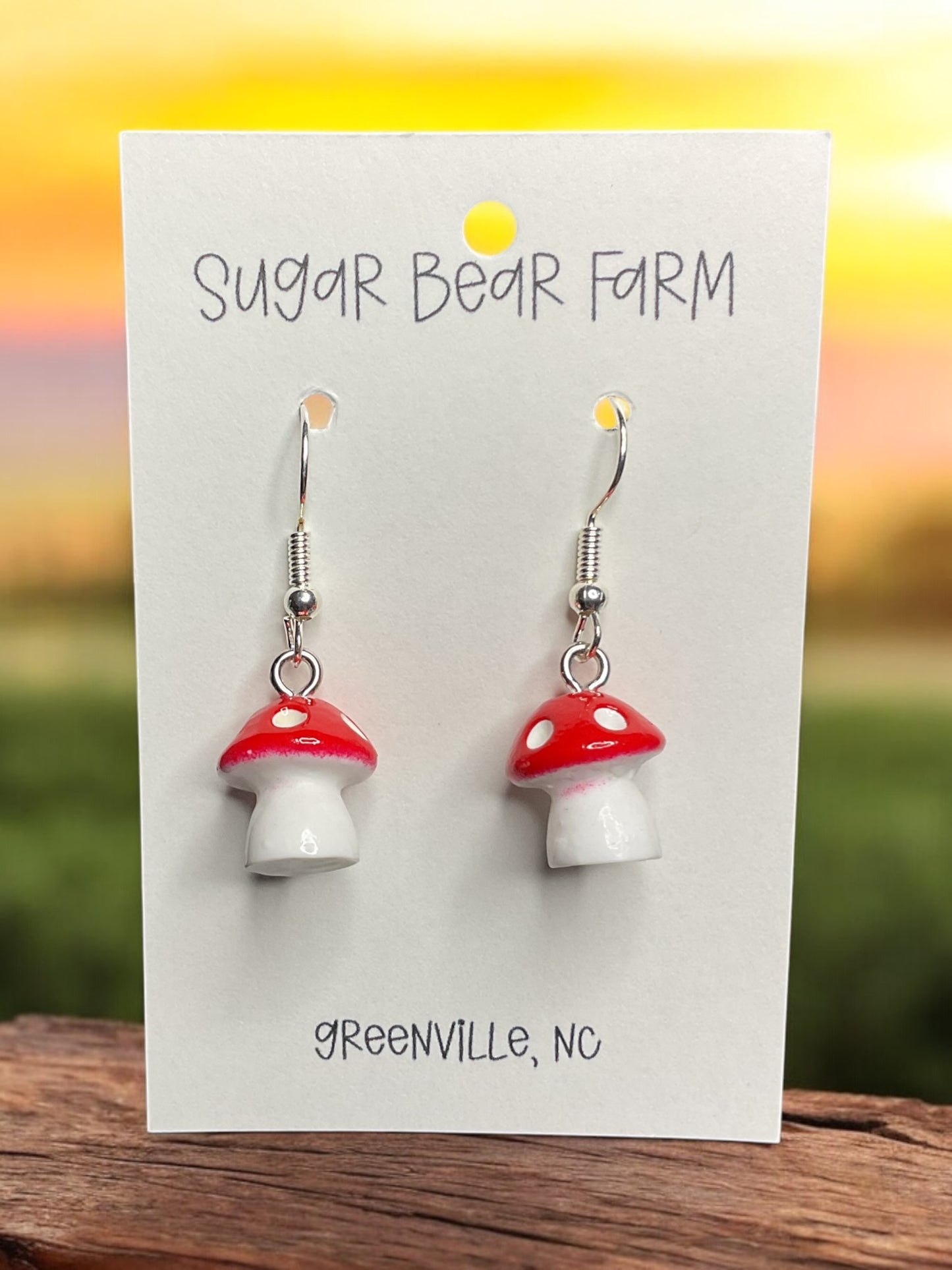 red mushroom earrings