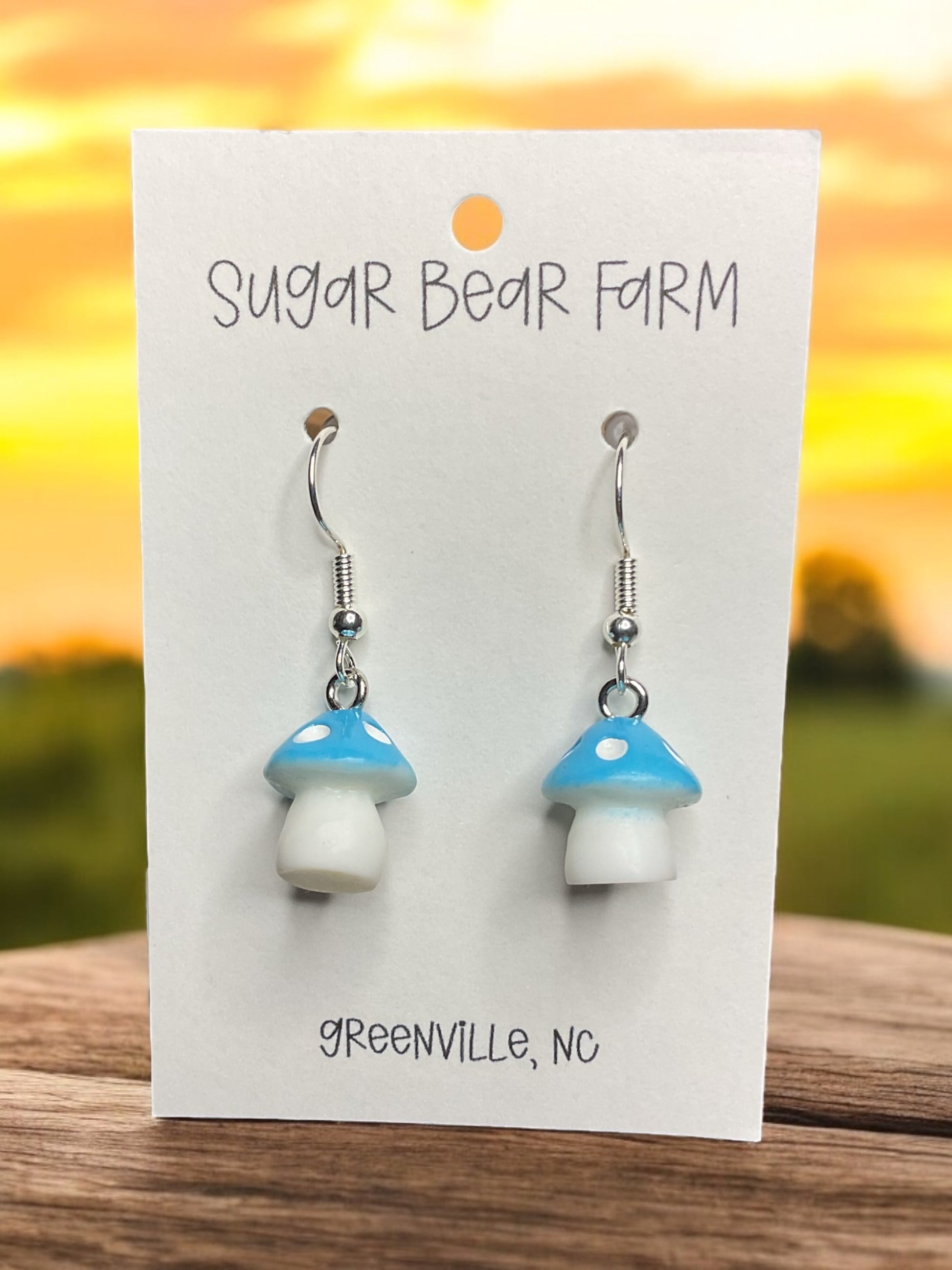 light blue mushroom earrings