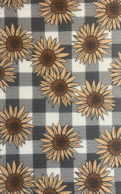 black and white plaid and sunflower fabric