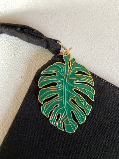 plant lady black makeup bag with monstera charm