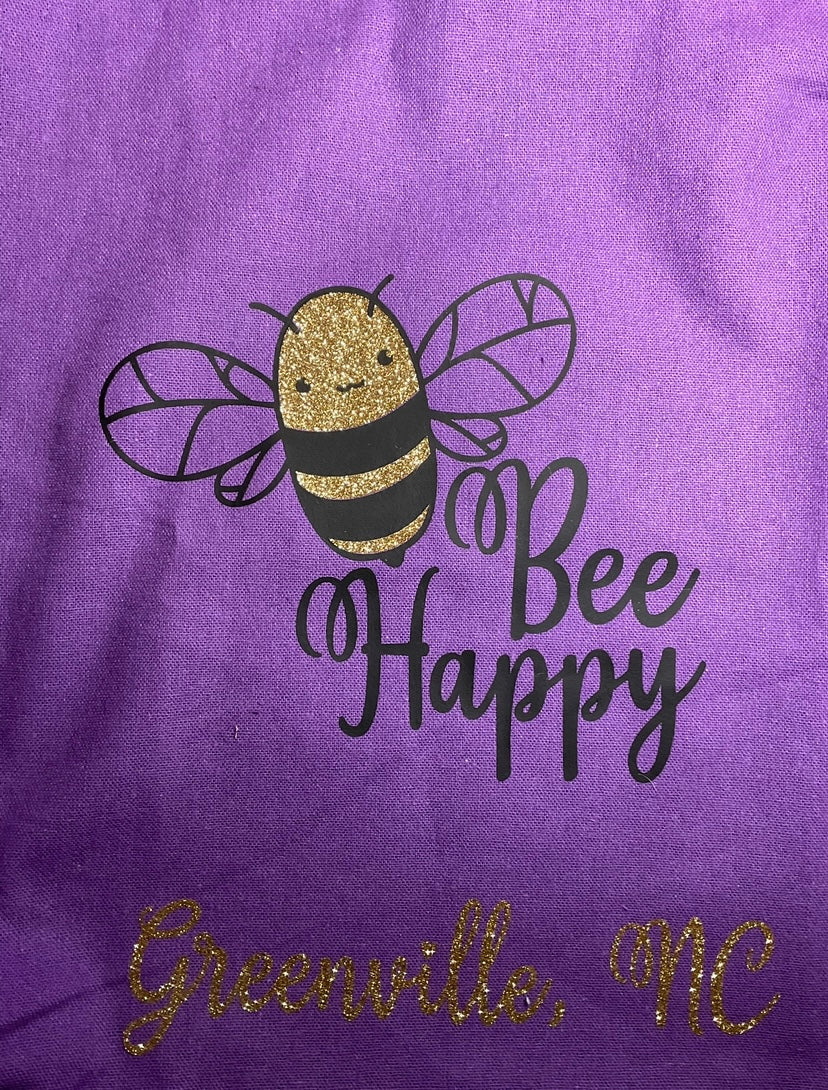 Purple tote bag with Bee design