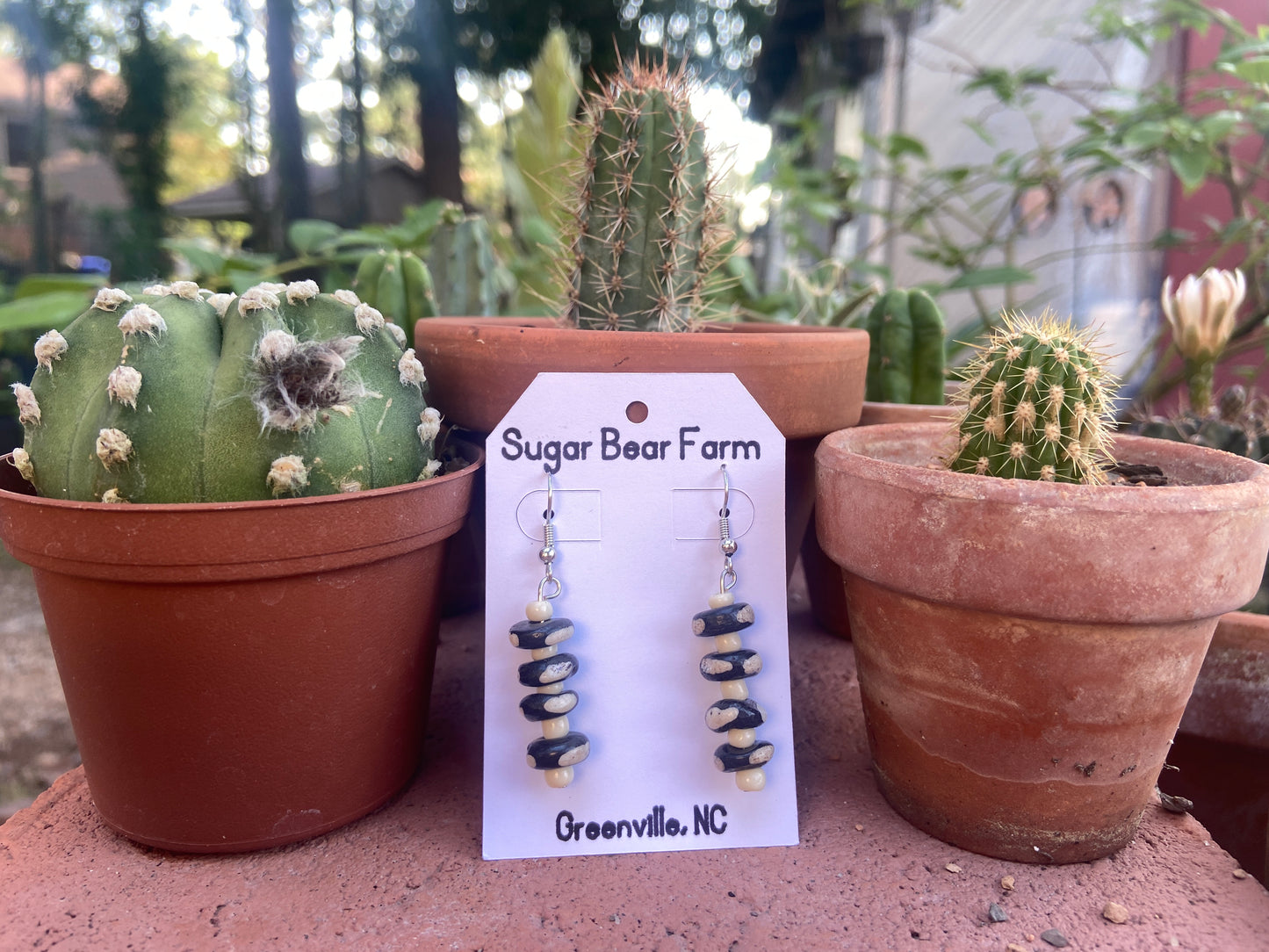 black and white bead mushroom earrings