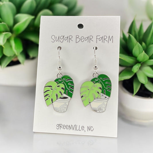 Monstera In a Pot Earrings