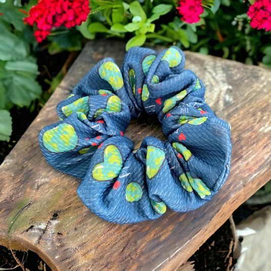 earth heart and blue scrunchie