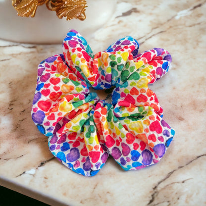 rainbow hearts scrunchie