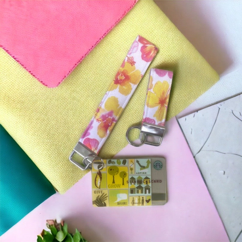 tropical pink and yellow wristlet with gift card