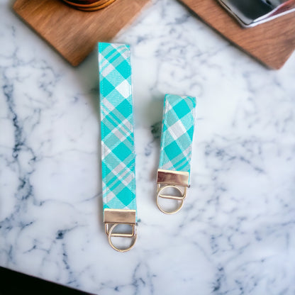 Blue Plaid Wristlet and Keychain