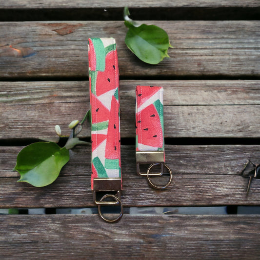 two watermelon wristlet and keychain red and white and green