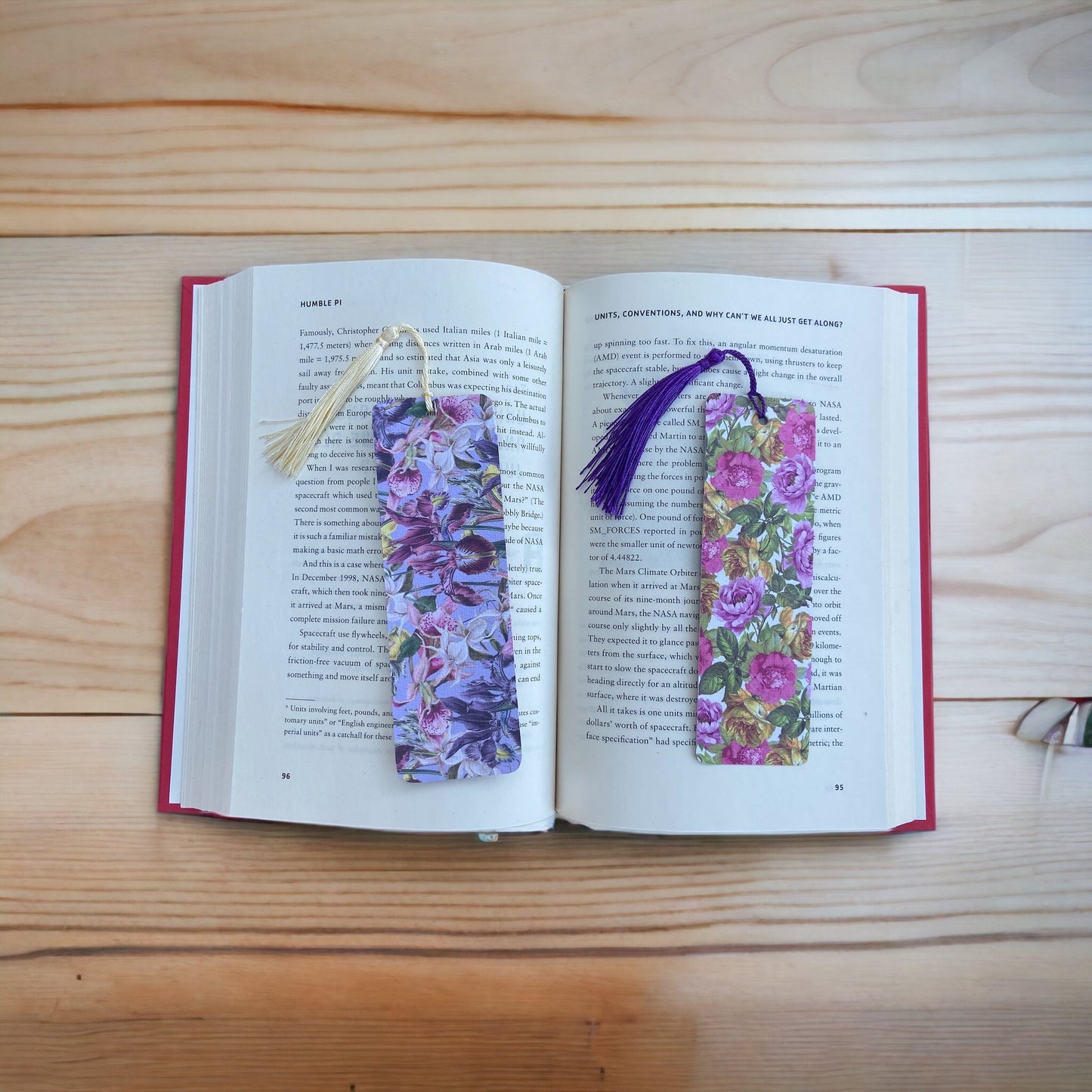 Floral bookmarks on a book