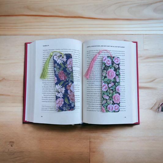 Floral bookmarks on a book