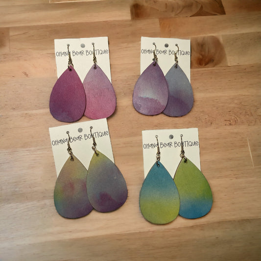 four pairs of watercolor paper teardrop earrings