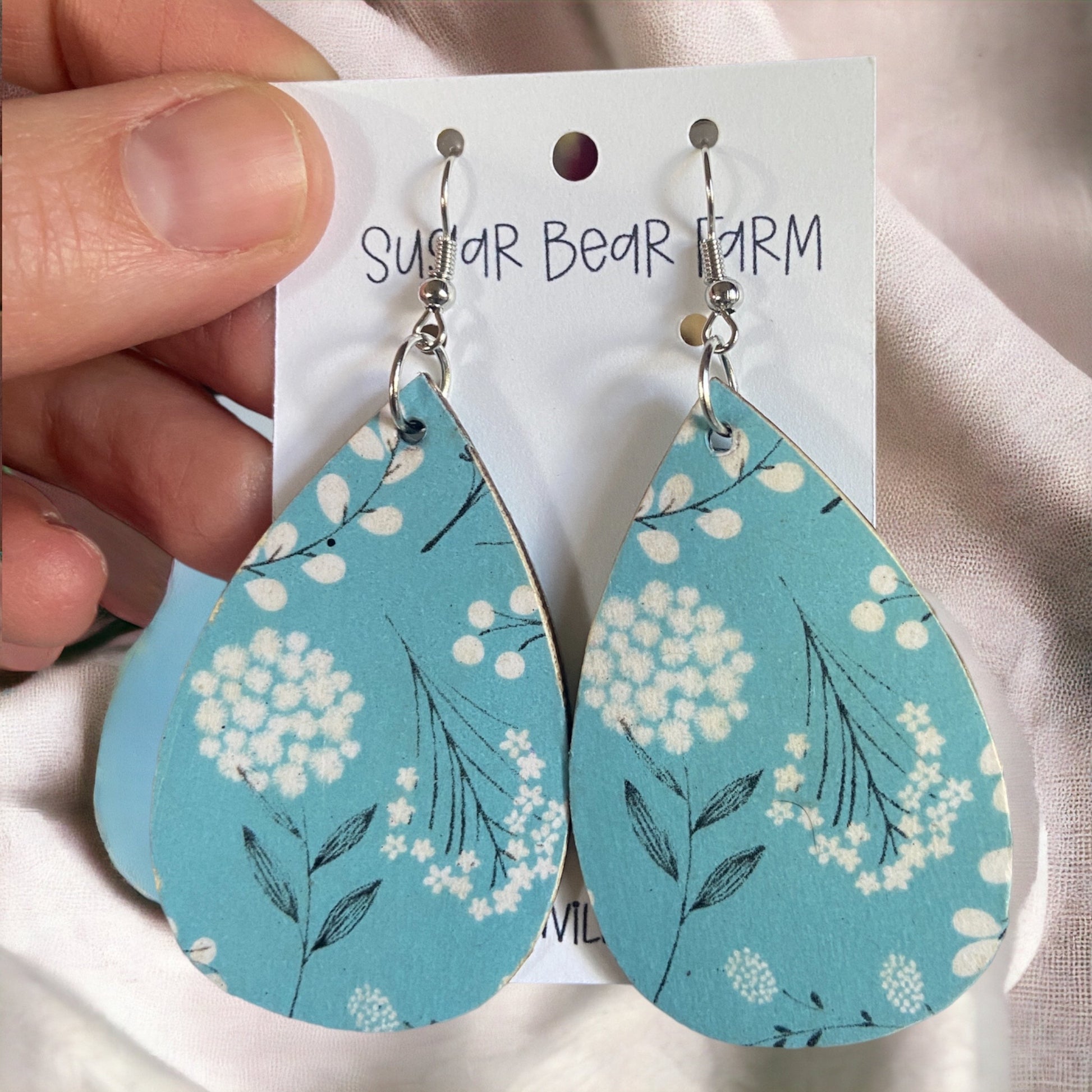 wooden teardrop earrings with flowers