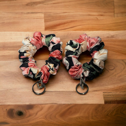 pink floral scrunchie wristlet