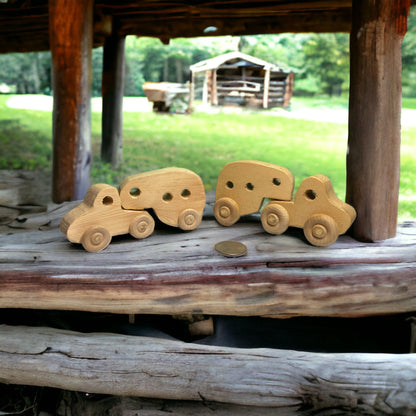 small wooden truck with camper